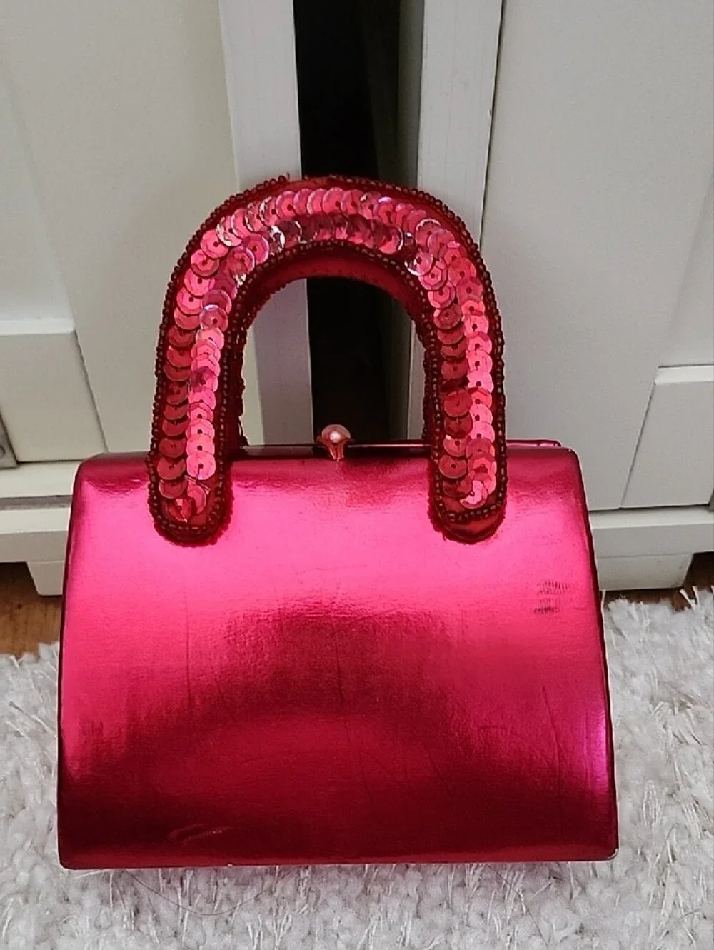 Sequin Heart Metallic Pink Top-Handle Bag